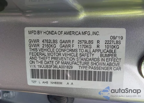 2020 Acura Tlx Standard from USA, damaged, VIN 19UUB3F36LA001829